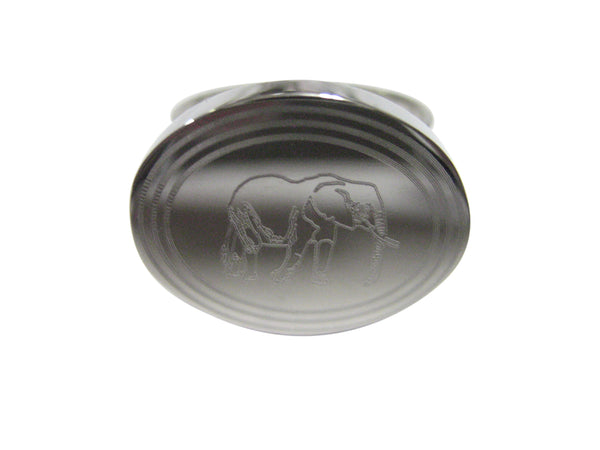 Silver Toned Etched Oval Right Facing Elephant Adjustable Size Fashion Ring