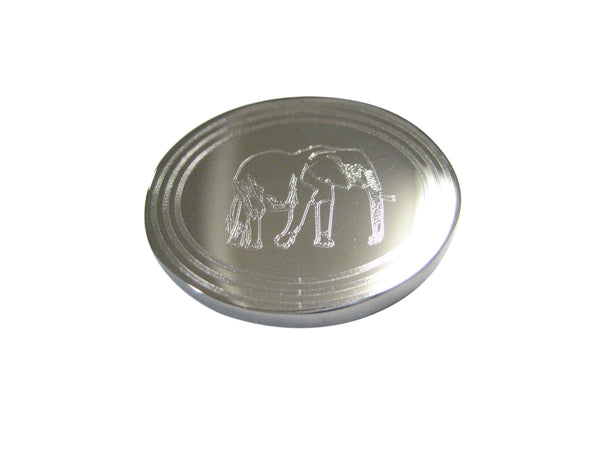 Silver Toned Etched Oval Right Facing Elephant Magnet