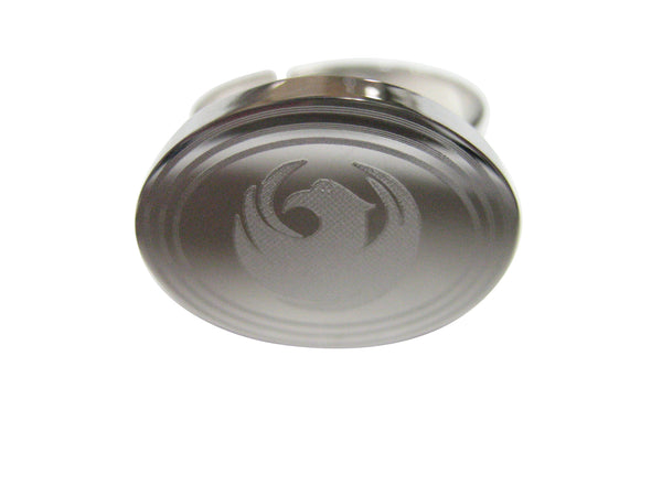Silver Toned Etched Oval Rising Phoenix Adjustable Size Fashion Ring