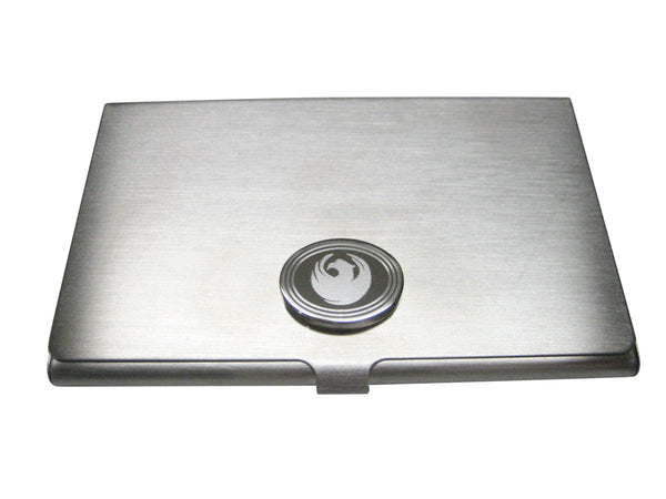 Silver Toned Etched Oval Rising Phoenix Business Card Holder