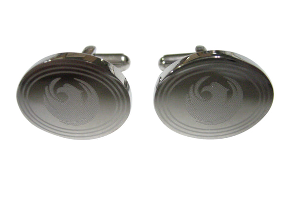 Silver Toned Etched Oval Rising Phoenix Cufflinks