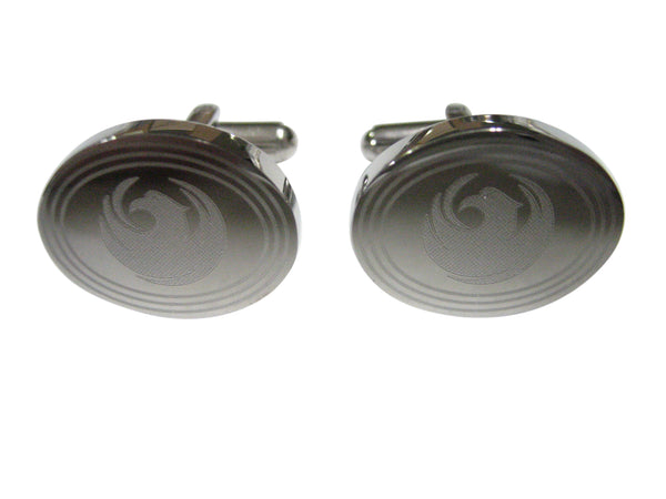 Silver Toned Etched Oval Rising Phoenix Cufflinks