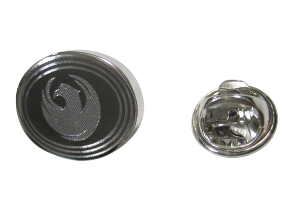 Silver Toned Etched Oval Rising Phoenix Lapel Pin
