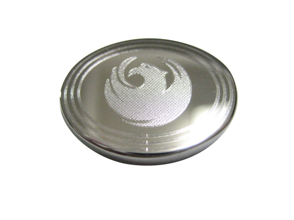 Silver Toned Etched Oval Rising Phoenix Magnet