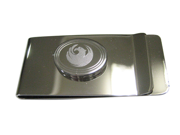 Silver Toned Etched Oval Rising Phoenix Money Clip