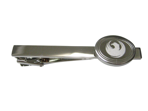 Silver Toned Etched Oval Rising Phoenix Tie Clip