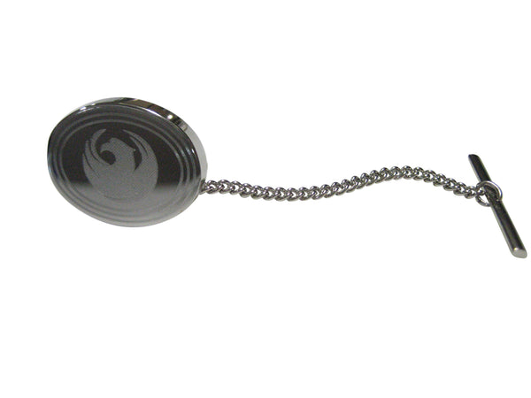 Silver Toned Etched Oval Rising Phoenix Tie Tack