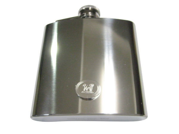 Silver Toned Etched Oval Roaring Lioness 6oz Flask