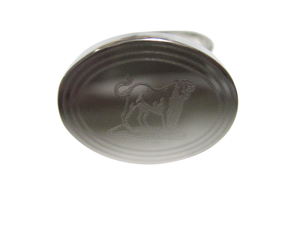 Silver Toned Etched Oval Roaring Lioness Adjustable Size Fashion Ring