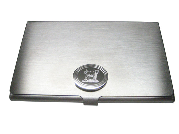 Silver Toned Etched Oval Roaring Lioness Business Card Holder