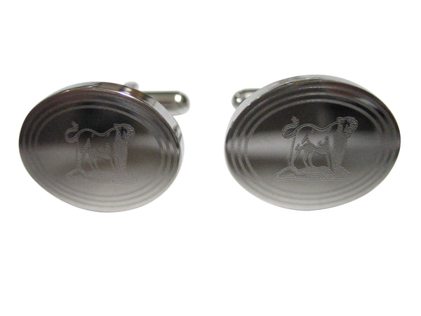Silver Toned Etched Oval Roaring Lioness Cufflinks