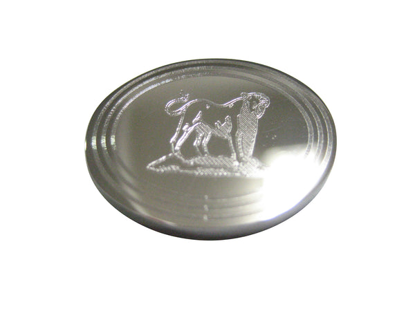 Silver Toned Etched Oval Roaring Lioness Magnet