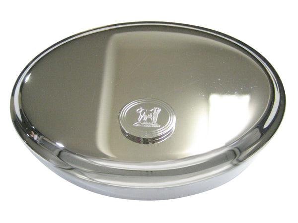 Silver Toned Etched Oval Roaring Lioness Oval Trinket Jewelry Box