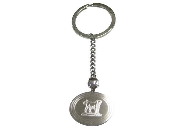 Silver Toned Etched Oval Roaring Lioness Pendant Keychain