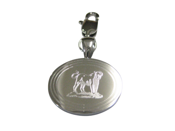 Silver Toned Etched Oval Roaring Lioness Pendant Zipper Pull Charm