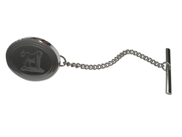 Silver Toned Etched Oval Roaring Lioness Tie Tack