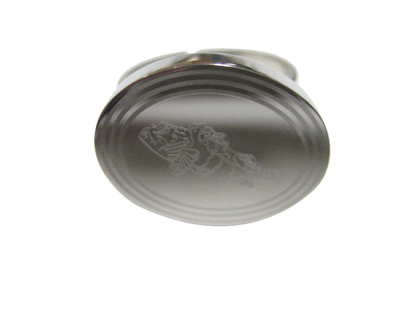 Silver Toned Etched Oval Rock Cod Fish Adjustable Size Fashion Ring