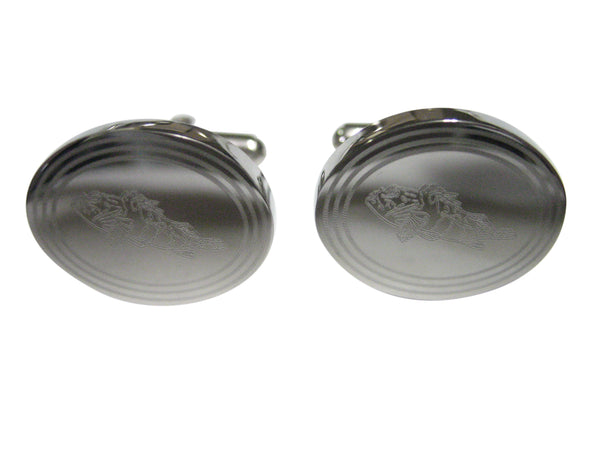 Silver Toned Etched Oval Rock Cod Fish Cufflinks