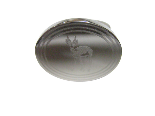 Silver Toned Etched Oval Roebuck Deer Adjustable Size Fashion Ring