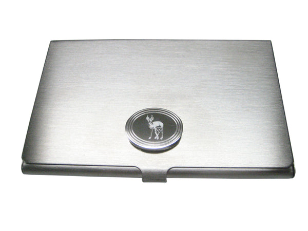 Silver Toned Etched Oval Roebuck Deer Business Card Holder