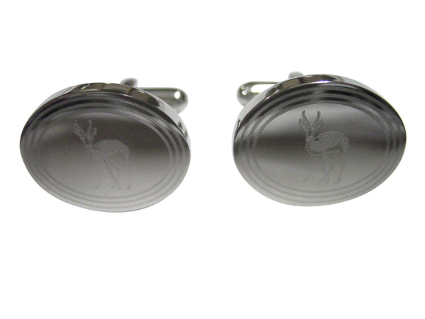 Silver Toned Etched Oval Roebuck Deer Cufflinks