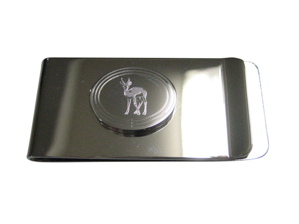 Silver Toned Etched Oval Roebuck Deer Money Clip