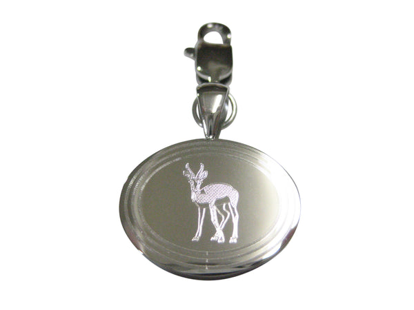 Silver Toned Etched Oval Roebuck Deer Pendant Zipper Pull Charm