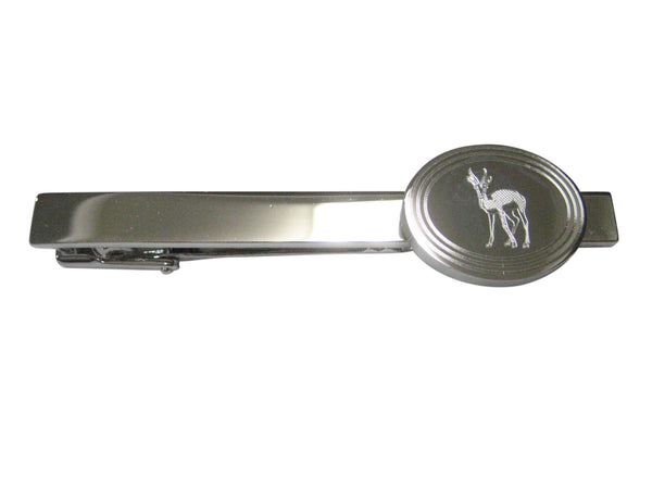 Silver Toned Etched Oval Roebuck Deer Tie Clip