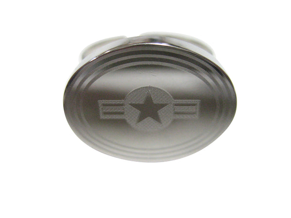 Silver Toned Etched Oval Roundel of US AirForce Adjustable Size Fashion Ring