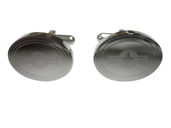 Silver Toned Etched Oval Roundel of US AirForce Cufflinks
