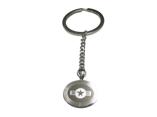 Silver Toned Etched Oval Roundel of US AirForce Pendant Keychain