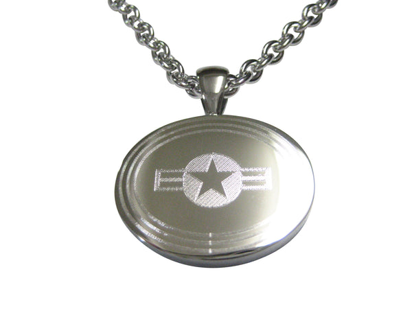 Silver Toned Etched Oval Roundel of US AirForce Pendant Necklace