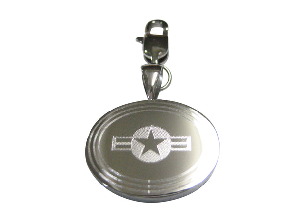 Silver Toned Etched Oval Roundel of US AirForce Pendant Zipper Pull Charm