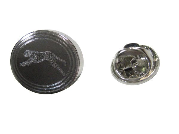 Silver Toned Etched Oval Running Cheetah Lapel Pin