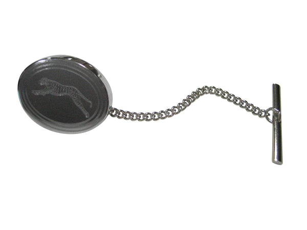 Silver Toned Etched Oval Running Cheetah Tie Tack