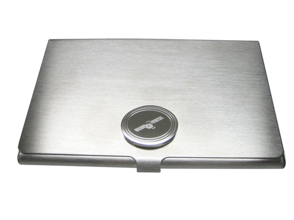 Silver Toned Etched Oval Satellite Business Card Holder
