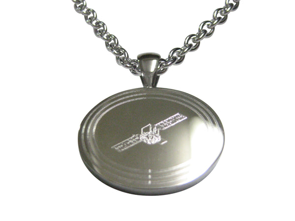 Silver Toned Etched Oval Satellite Pendant Necklace