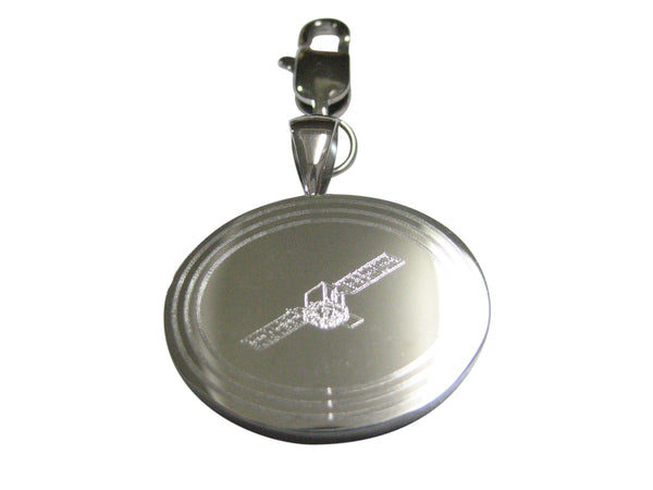 Silver Toned Etched Oval Satellite Pendant Zipper Pull Charm