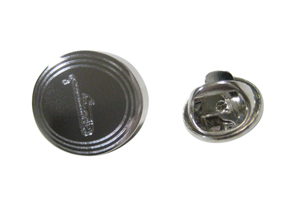 Silver Toned Etched Oval Saxophone Music Instrument Lapel Pin