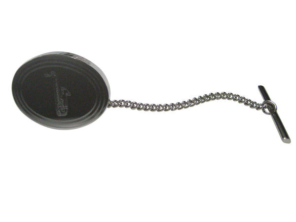 Silver Toned Etched Oval Saxophone Music Instrument Tie Tack