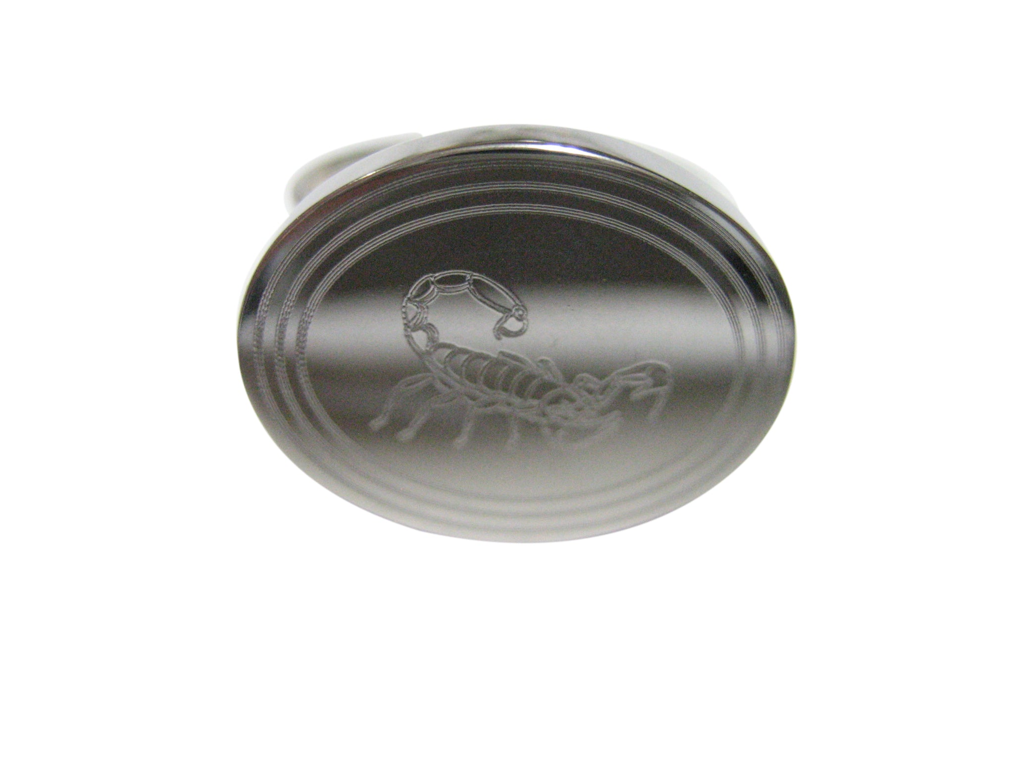 Silver Toned Etched Oval Scorpion Adjustable Size Fashion Ring