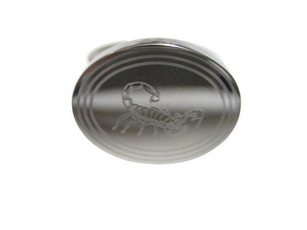 Silver Toned Etched Oval Scorpion Adjustable Size Fashion Ring