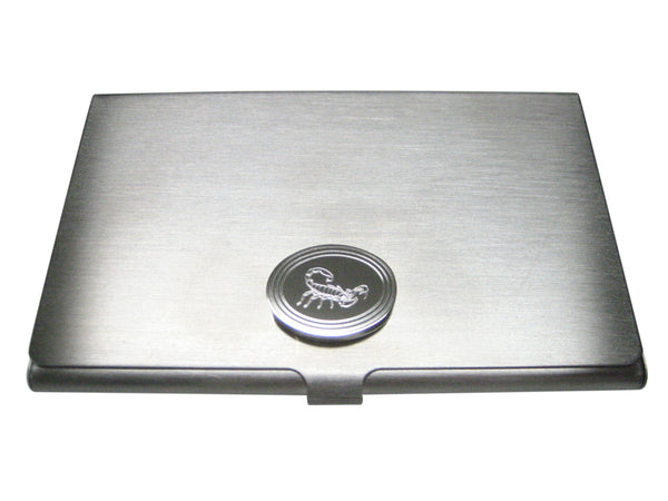 Silver Toned Etched Oval Scorpion Business Card Holder