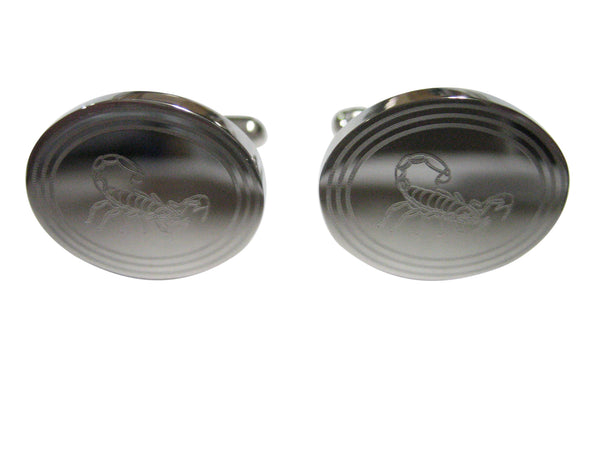 Silver Toned Etched Oval Scorpion Cufflinks