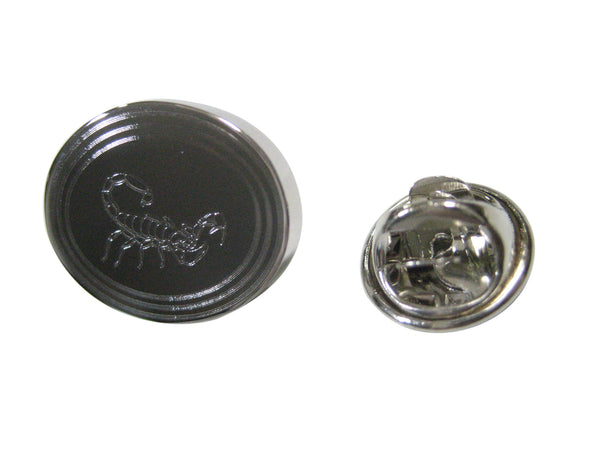 Silver Toned Etched Oval Scorpion Lapel Pin