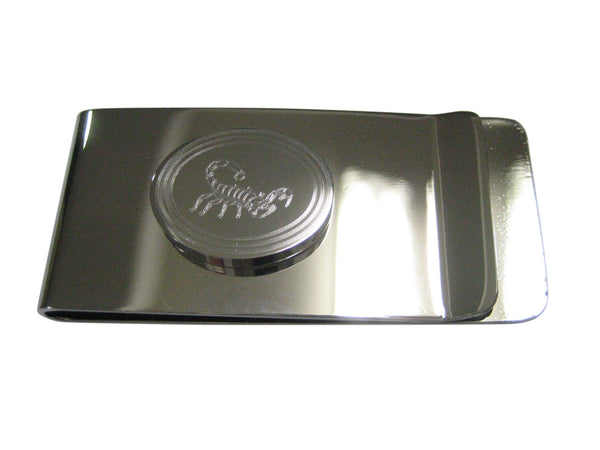 Silver Toned Etched Oval Scorpion Money Clip