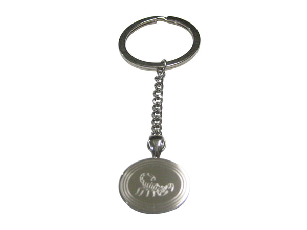 Silver Toned Etched Oval Scorpion Pendant Keychain