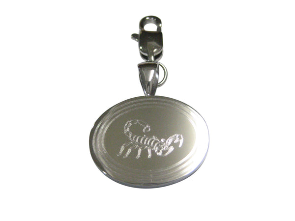 Silver Toned Etched Oval Scorpion Pendant Zipper Pull Charm