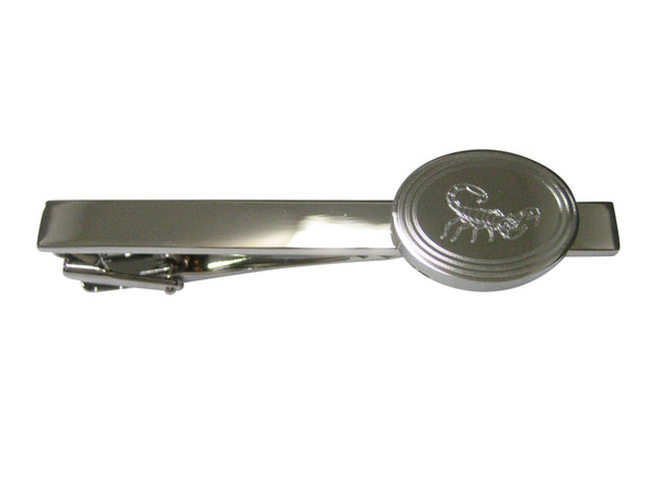 Silver Toned Etched Oval Scorpion Tie Clip