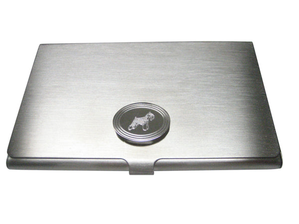 Silver Toned Etched Oval Scottish Terrier Dog Business Card Holder